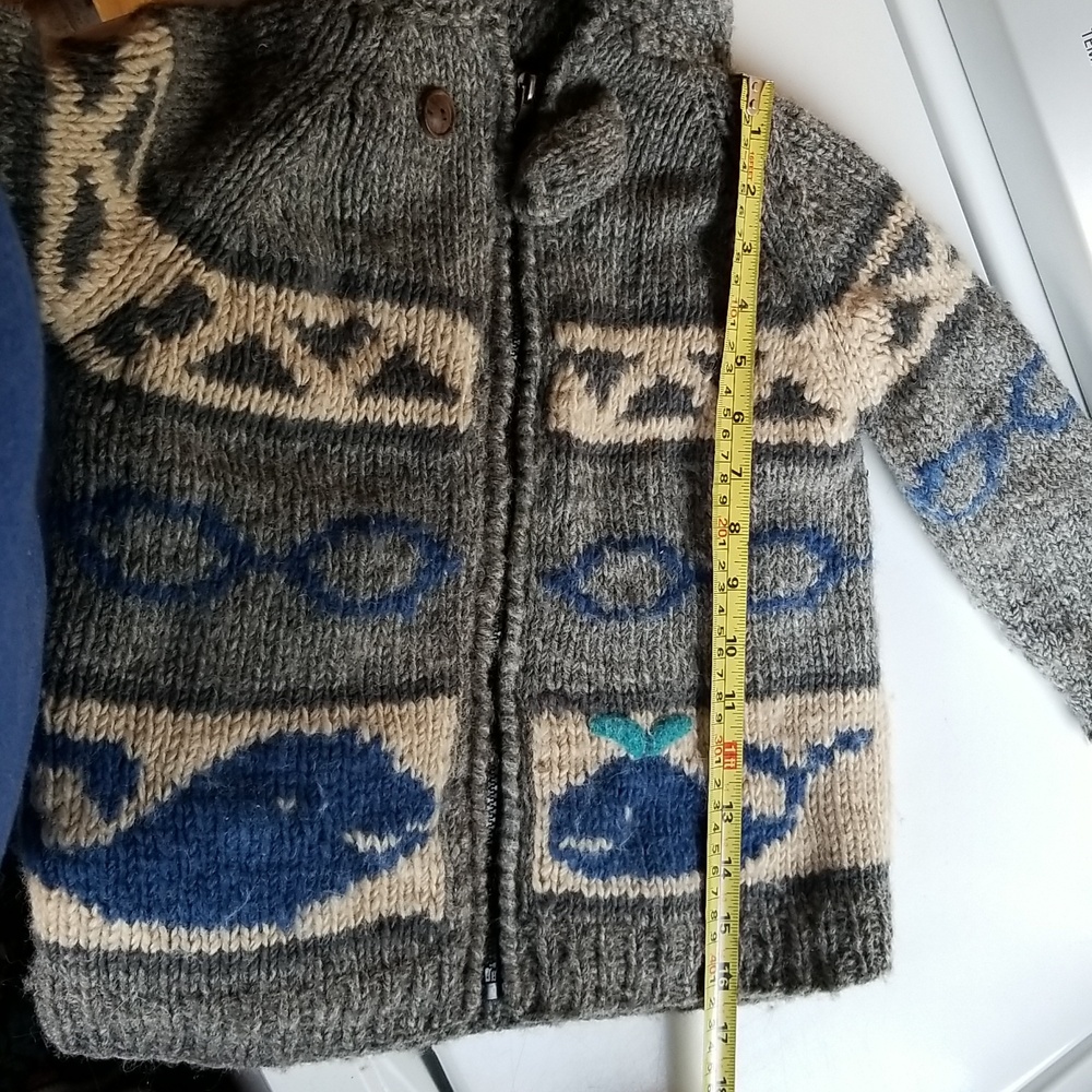 Ambler Wool Cardigan Jacket Classic Gray Wool Whale Motif Sweater - Medium - Picture 5 of 6